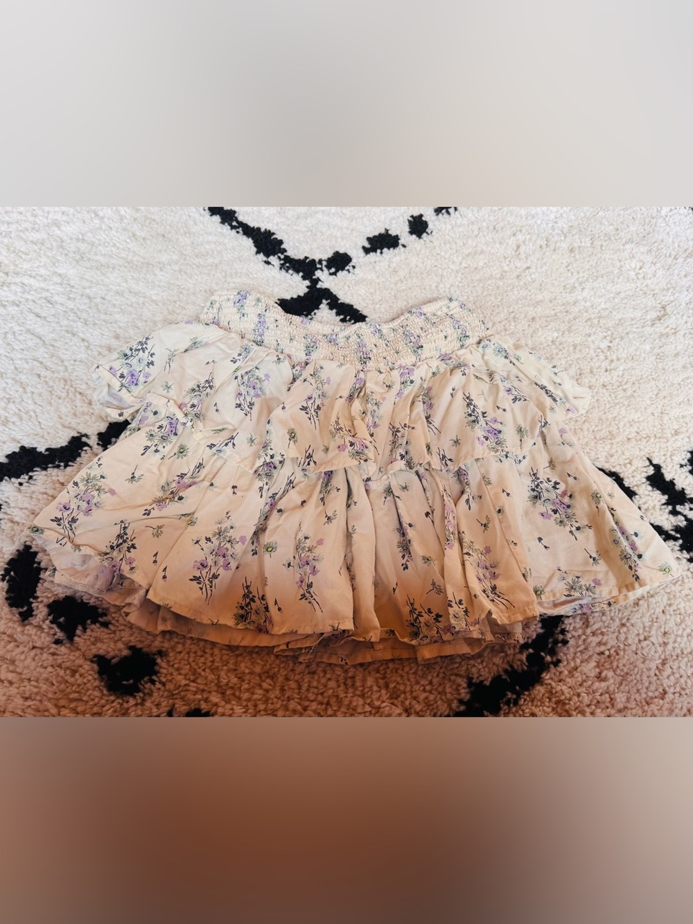 aerie Cream Floral Tiered Mini Skirt with Lavender Print